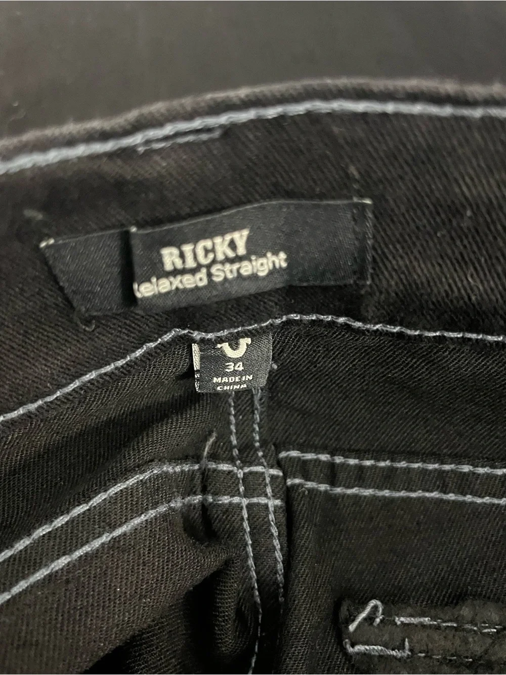 True Religion Ricky SN Flap Relaxed Straight Jeans Men’s 34 34x32 Black NWT